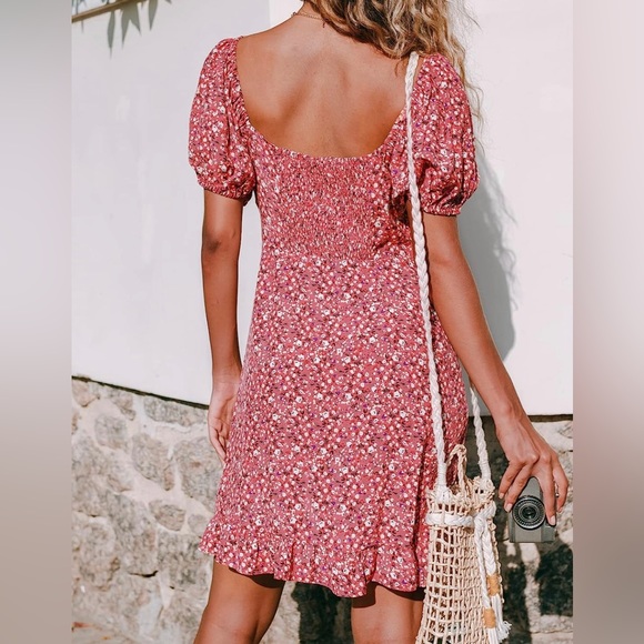 Cupshe Floral Puff Sleeve Dress Size S NWT - Picture 2 of 9